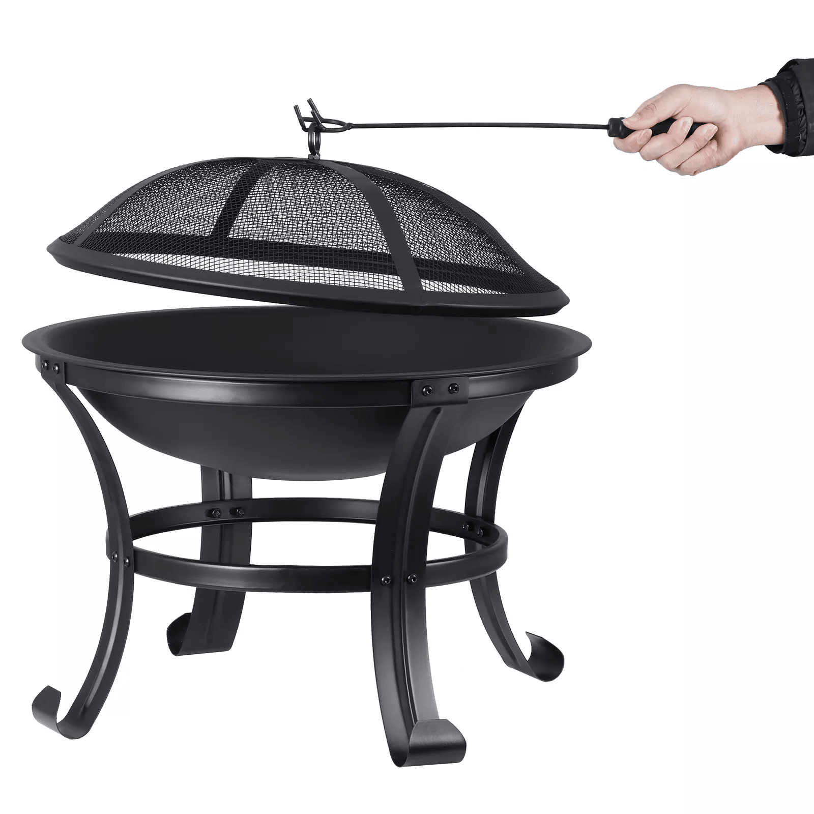 HeavyDuty Outdoor Wood Burning Fire Pit With Mesh Cover Ideal For Backyard BBQ Patio Heating Garden 11