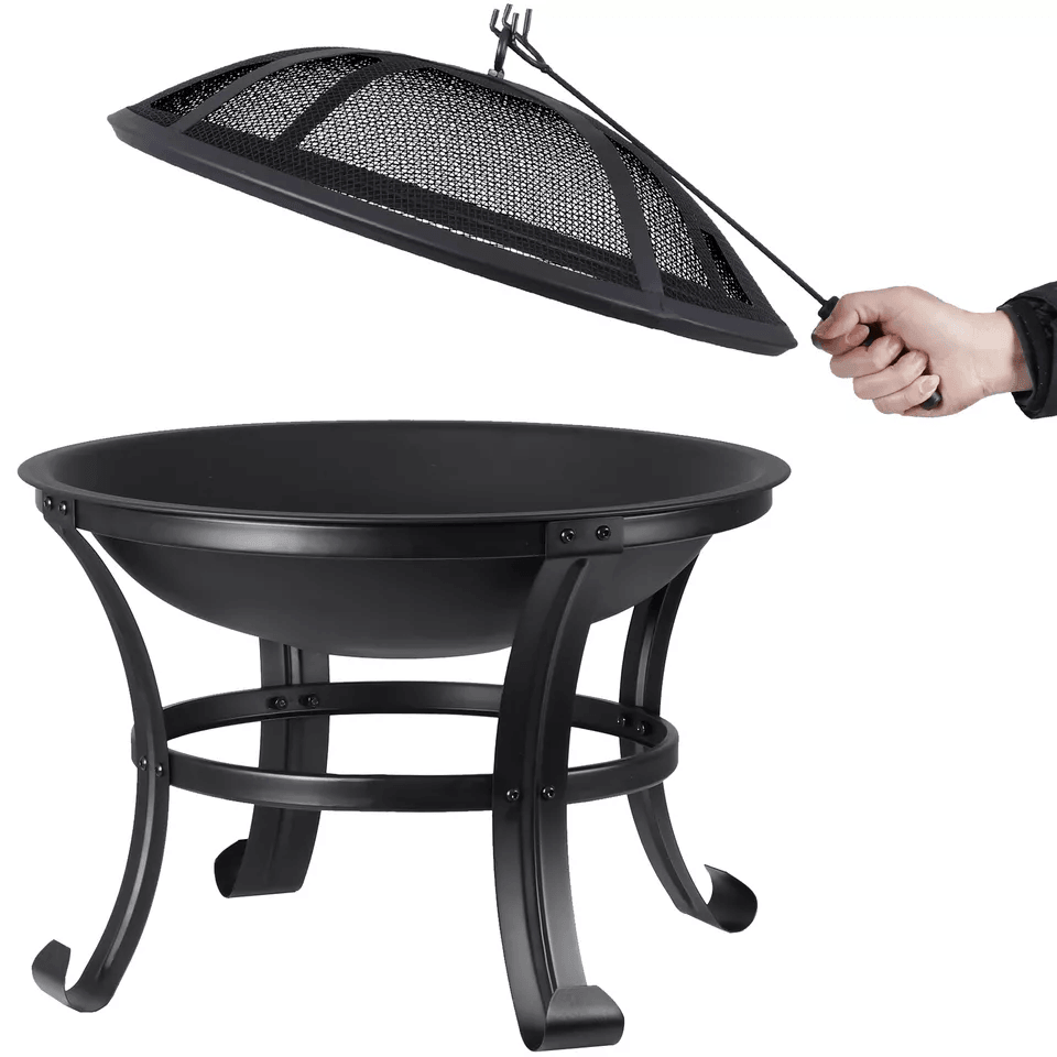 HeavyDuty Outdoor Wood Burning Fire Pit With Mesh Cover Ideal For Backyard BBQ Patio Heating Garden 12