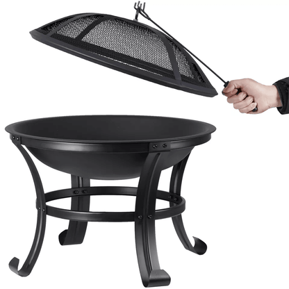 HeavyDuty Outdoor Wood Burning Fire Pit With Mesh Cover Ideal For Backyard BBQ Patio Heating Garden 12