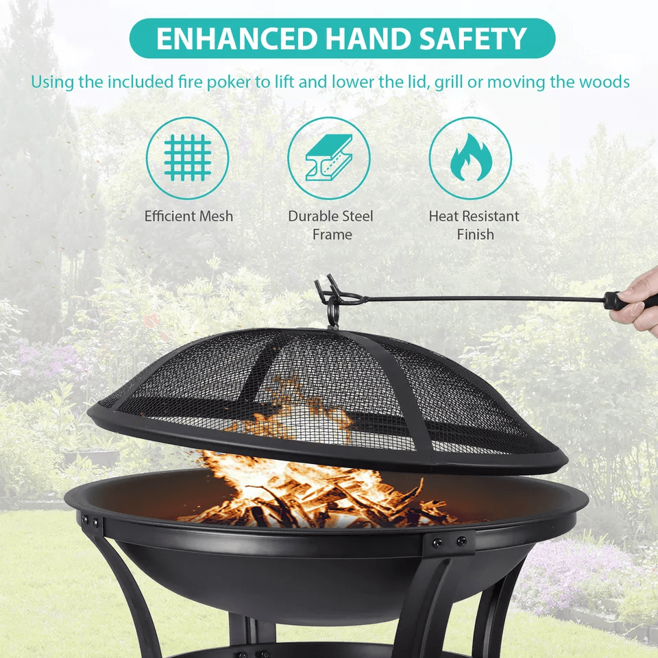 HeavyDuty Outdoor Wood Burning Fire Pit With Mesh Cover Ideal For Backyard BBQ Patio Heating Garden 6