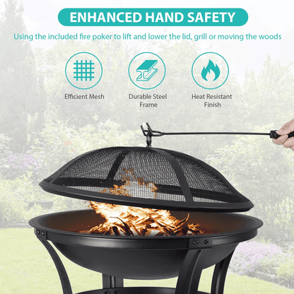 HeavyDuty Outdoor Wood Burning Fire Pit With Mesh Cover Ideal For Backyard BBQ Patio Heating Garden 6