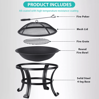 HeavyDuty Outdoor Wood Burning Fire Pit With Mesh Cover Ideal For Backyard BBQ Patio Heating Garden 7