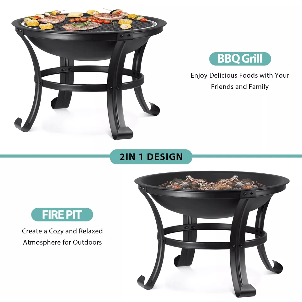HeavyDuty Outdoor Wood Burning Fire Pit With Mesh Cover Ideal For Backyard BBQ Patio Heating Garden 9