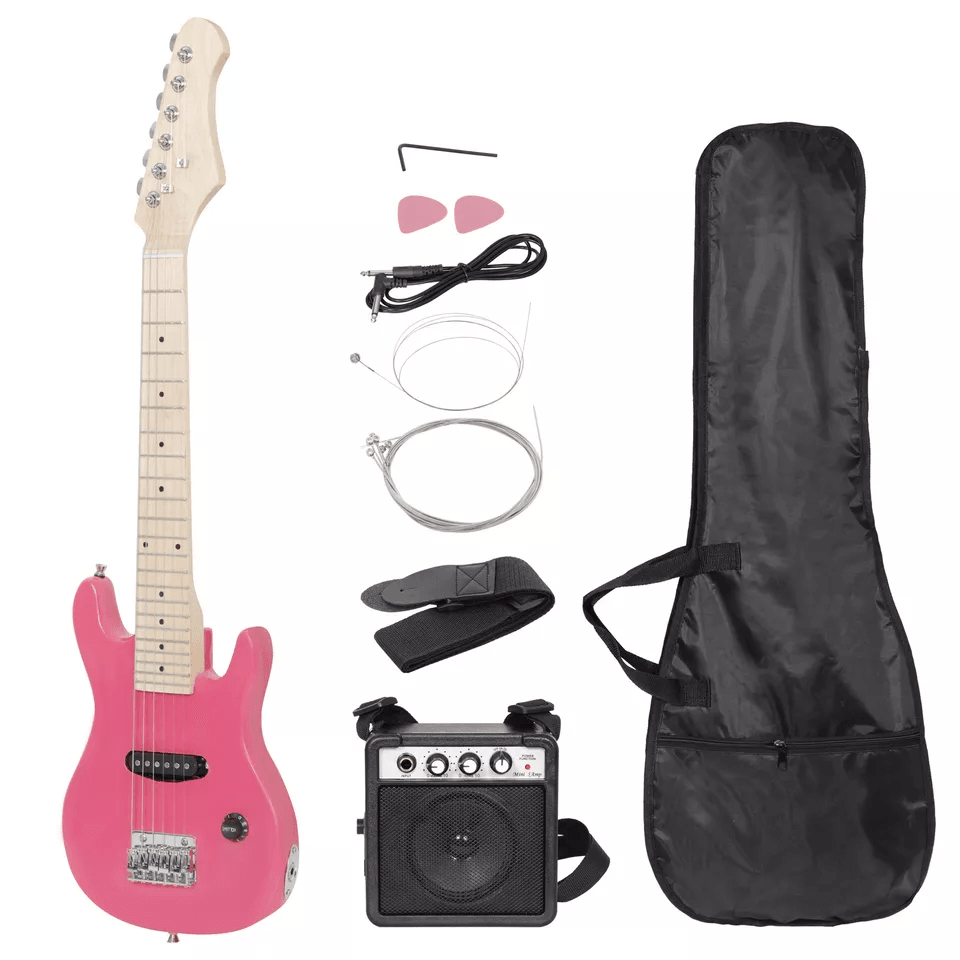 Pink Kids Electric Guitar Set with Amp, Gig Bag, Strap & Picks, Beginners Starter Kit for Young Musicians