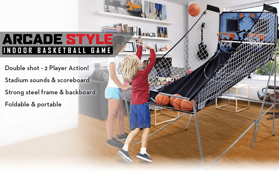 Foldable Indoor Basketball Arcade Game Double Shot 2 Player With Electronic Scoreboard  4 Balls 2