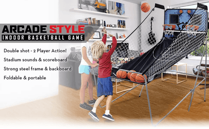Foldable Indoor Basketball Arcade Game Double Shot 2 Player With Electronic Scoreboard  4 Balls 2