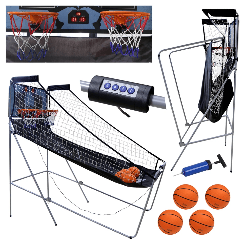 Foldable Indoor Basketball Arcade Game Double Shot 2 Player With Electronic Scoreboard  4 Balls 1