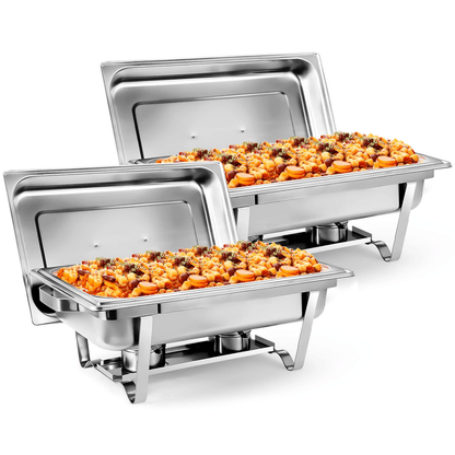 Stainless Steel Chafing Dish Buffet Set with Water Pan & Fuel Holder, Full Size Catering Chafer for Parties & Events