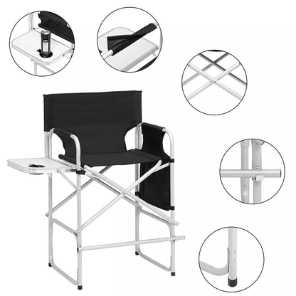 Tall Directors Chair Black Aluminum Folding Chair With Footrest  Cup Holder  Portable For Outdoor   2