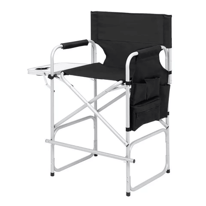Tall Directors Chair Black Aluminum Folding Chair With Footrest  Cup Holder  Portable For Outdoor   3