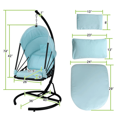 Outdoor Foldable Hanging Egg Chair Hammock Swing With Cushion Canopy  Stand Ideal For Patio Backyar 3