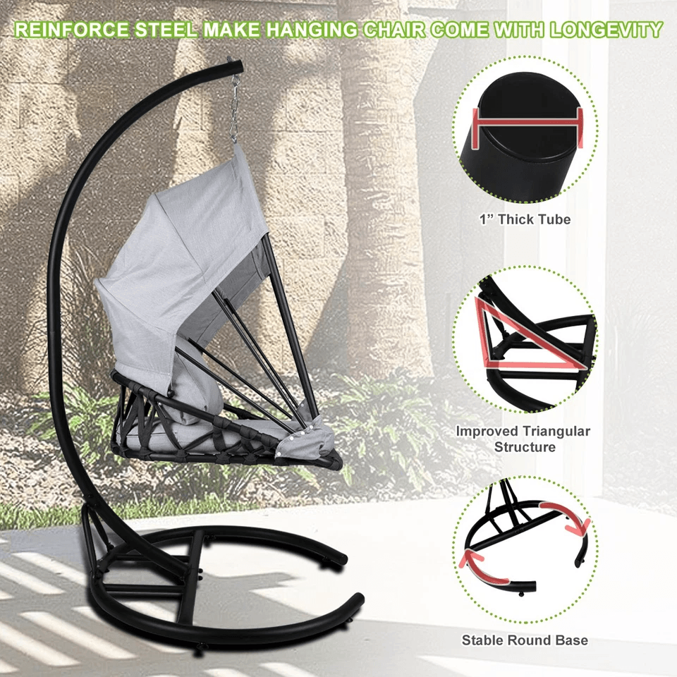 Outdoor Foldable Hanging Egg Chair Hammock Swing With Cushion Canopy  Stand Ideal For Patio Backyar 2