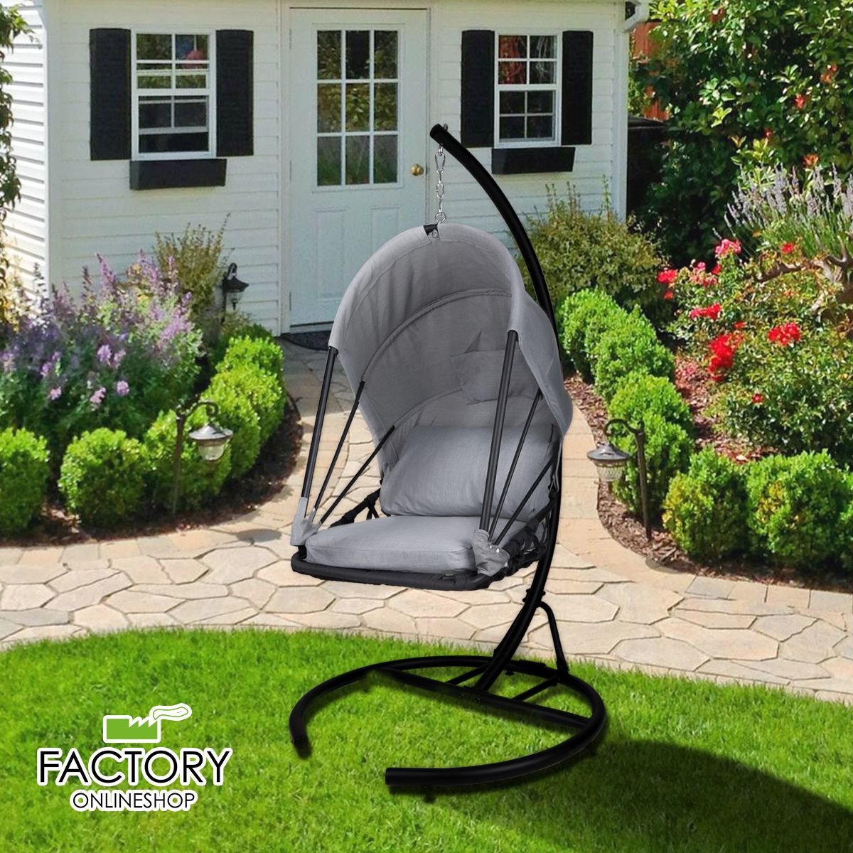 Outdoor Foldable Hanging Egg Chair Hammock Swing With Cushion Canopy  Stand Ideal For Patio Backyar 1