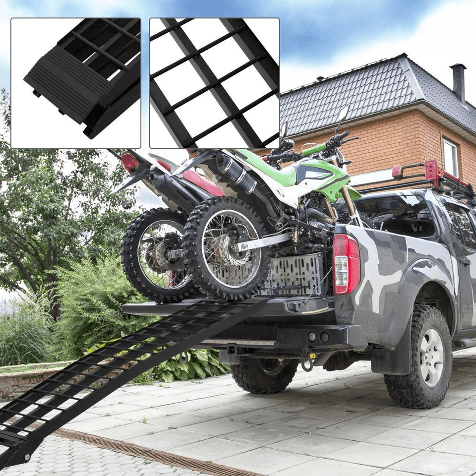 Pair Of 10ft Folding Aluminum Arch ATV Ramps  Lightweight Portable 1200 Lbs Capacity 1