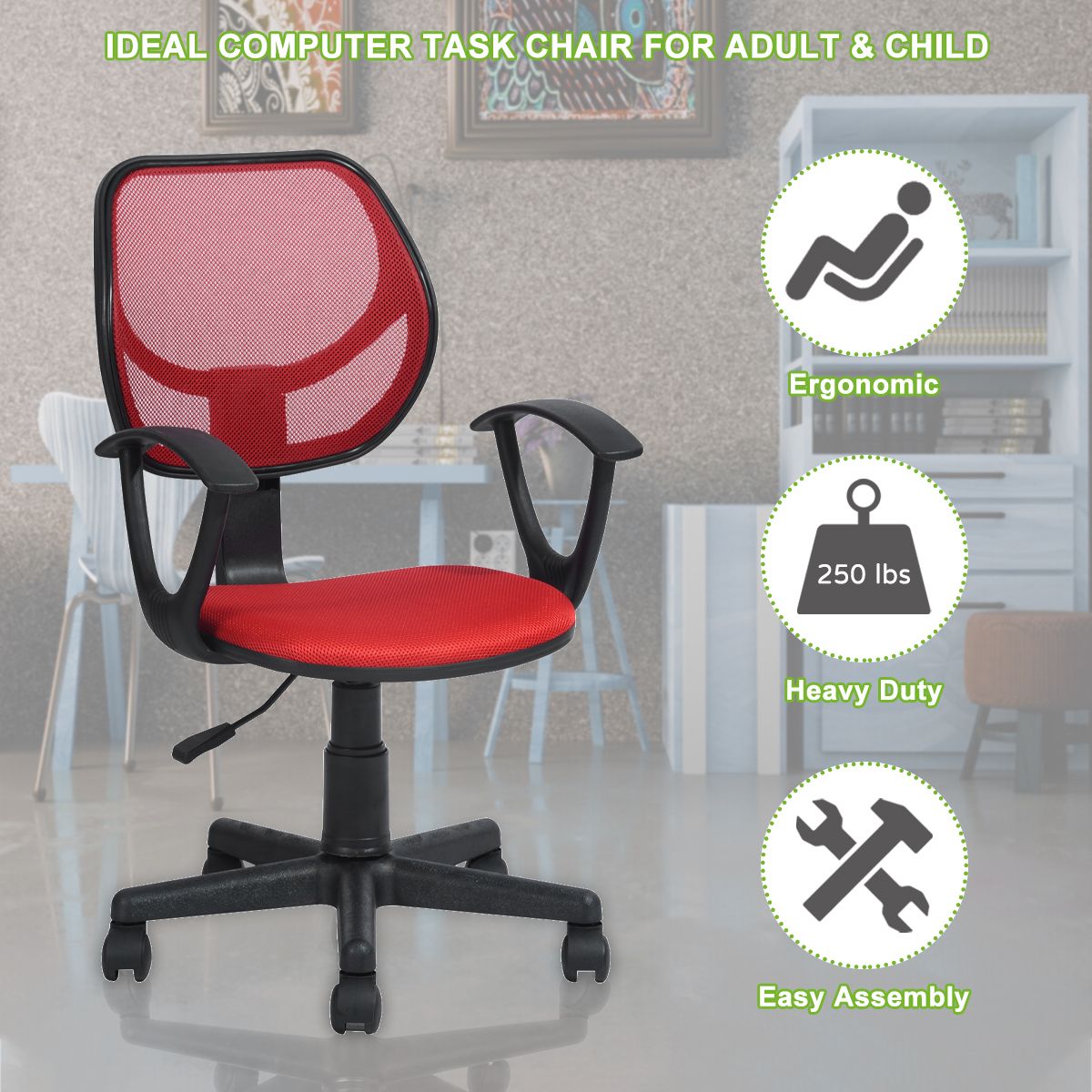Adjustable Ergonomic Mesh Swivel Computer Office Desk Task Chair Mid Back Rolling Seat With Lumbar  4