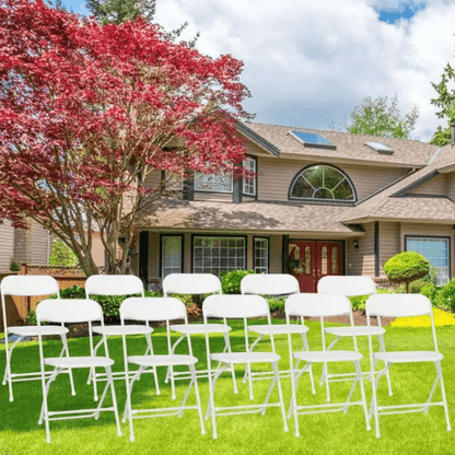 White Plastic Folding Chairs Stackable Portable Seating For Weddings Parties Camping Dining  Home U 2