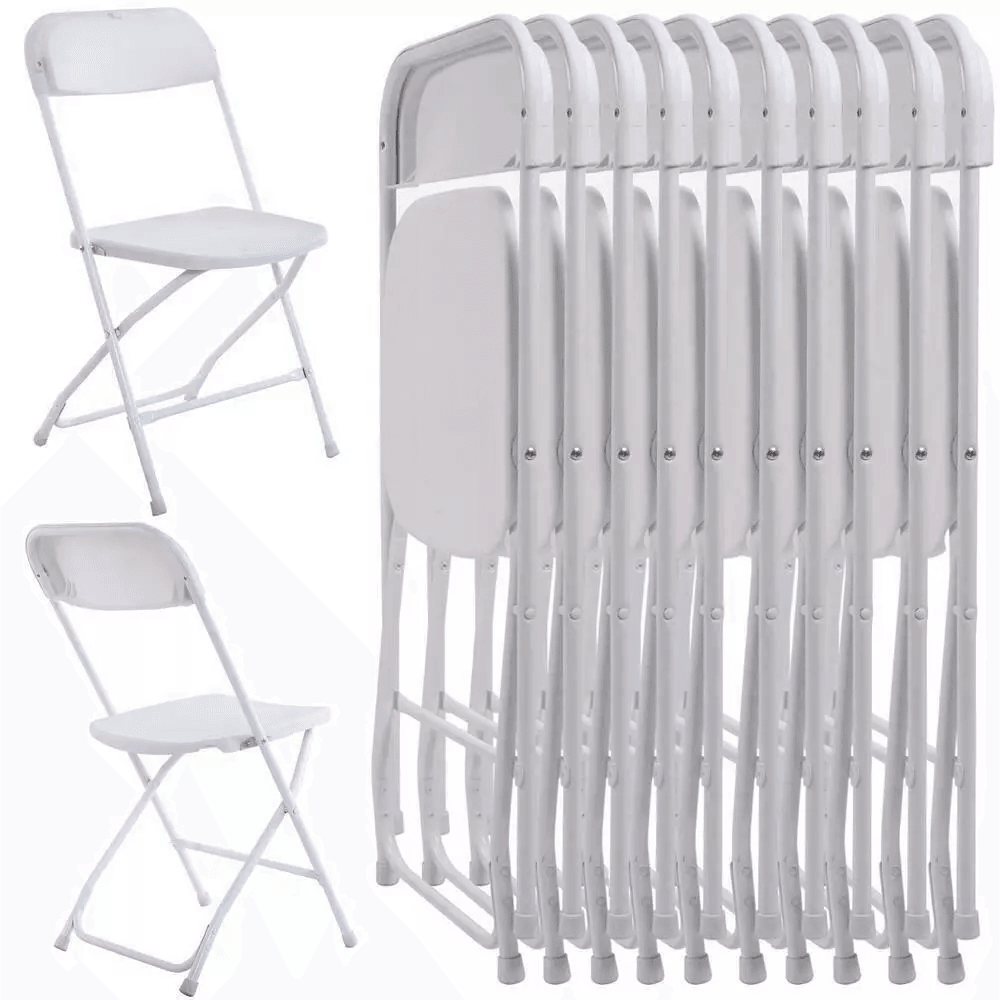 White Plastic Folding Chairs, Stackable, Portable Seating for Weddings, Parties, Camping, Dining & Home Use