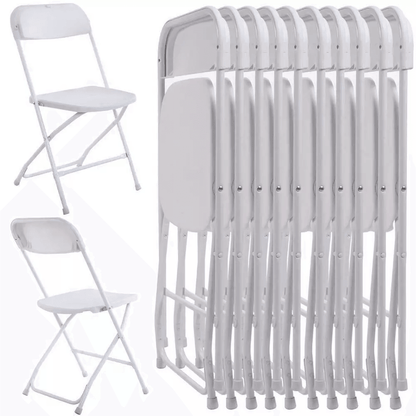 White Plastic Folding Chairs, Stackable, Portable Seating for Weddings, Parties, Camping, Dining & Home Use