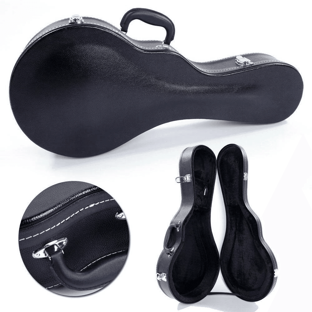 Glarry F-Style Mandolin Case – Microgroove Pattern, High-Class Leather, Black Hardshell Protection