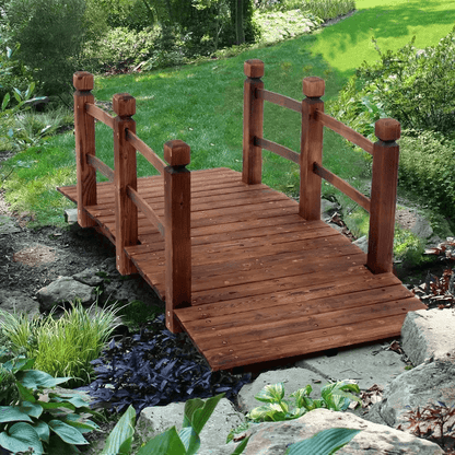 Wooden Garden Bridge Stained Solid Wood Arch With Safety Rails Decorative Outdoor Courtyard Footbri 2