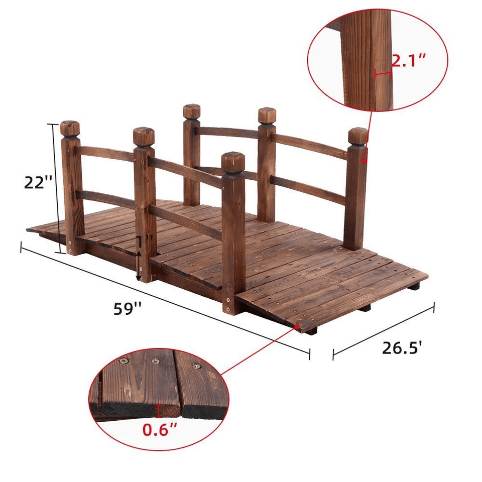 Wooden Garden Bridge Stained Solid Wood Arch With Safety Rails Decorative Outdoor Courtyard Footbri 4