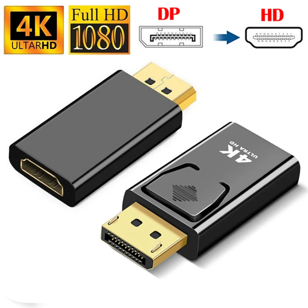 4K DisplayPort DP to HDMI Adapter DP Male to HDMI Female Video Audio Converter for TV Laptop Co