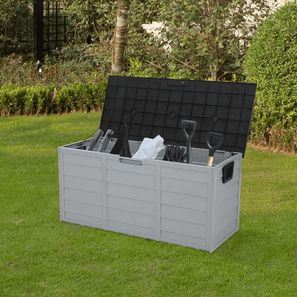 Garden Storage Box with Wheels, Black Outdoor Tool Chest & Cushion Organizer