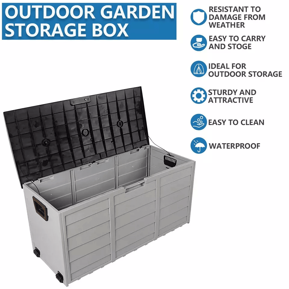 Garden Storage Box With Wheels Black Outdoor Tool Chest  Cushion Organizer 4