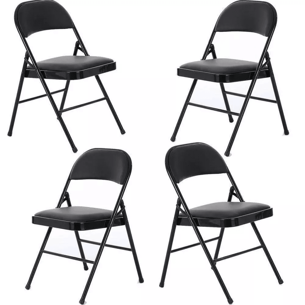 Black Padded Folding Chairs, Durable, Stackable, Commercial Seating for Indoor & Outdoor Use