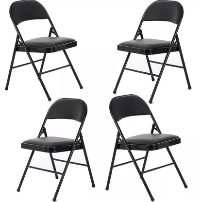 Black Padded Folding Chairs, Durable, Stackable, Commercial Seating for Indoor & Outdoor Use