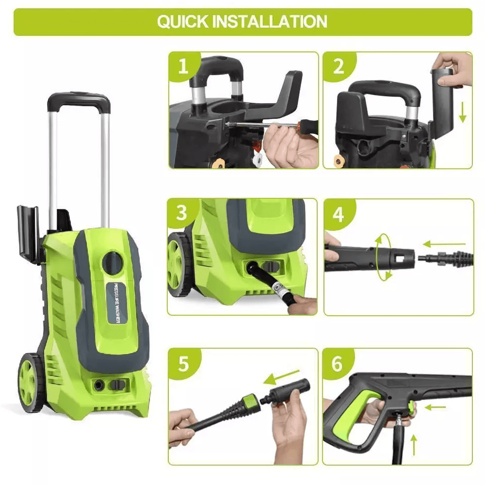 Electric High Pressure Washer Max QuickConnect Nozzles Telescopic Handle Foam Cannon Heavy Duty Pow