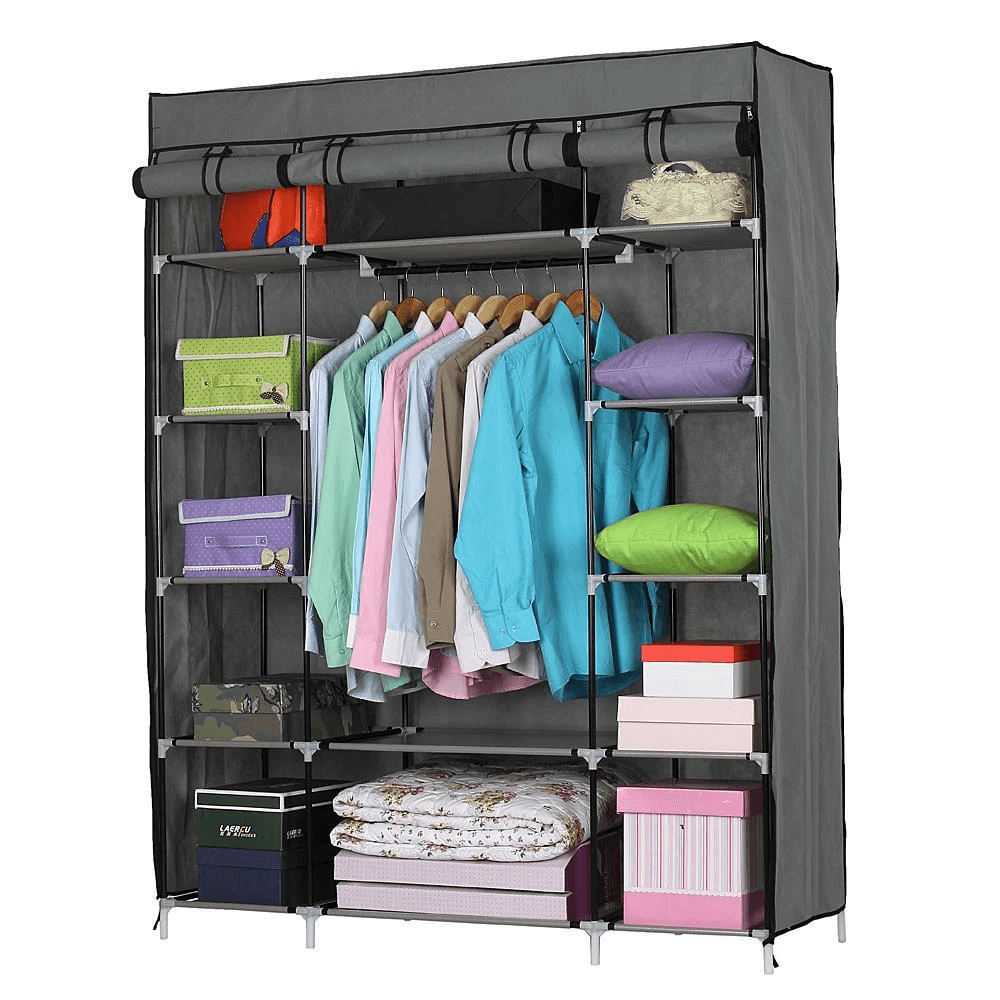 Portable Closet Wardrobe Organizer with Shelves, Clothes & Pants Rack Storage Solution