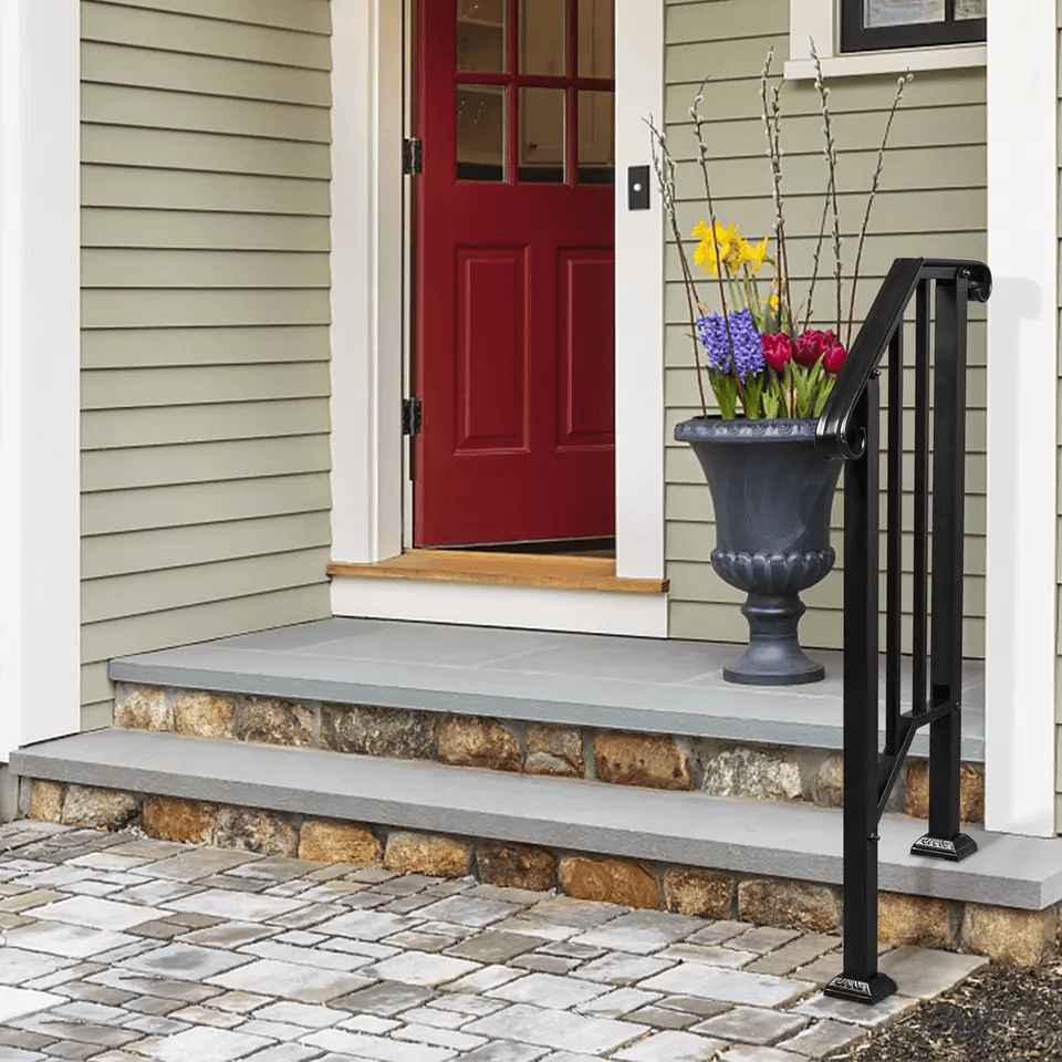 Iron Step Handrail Stair Railing For 12 Steps  Outdoor Deck Hand Rail Wrought Iron Safety Support 4