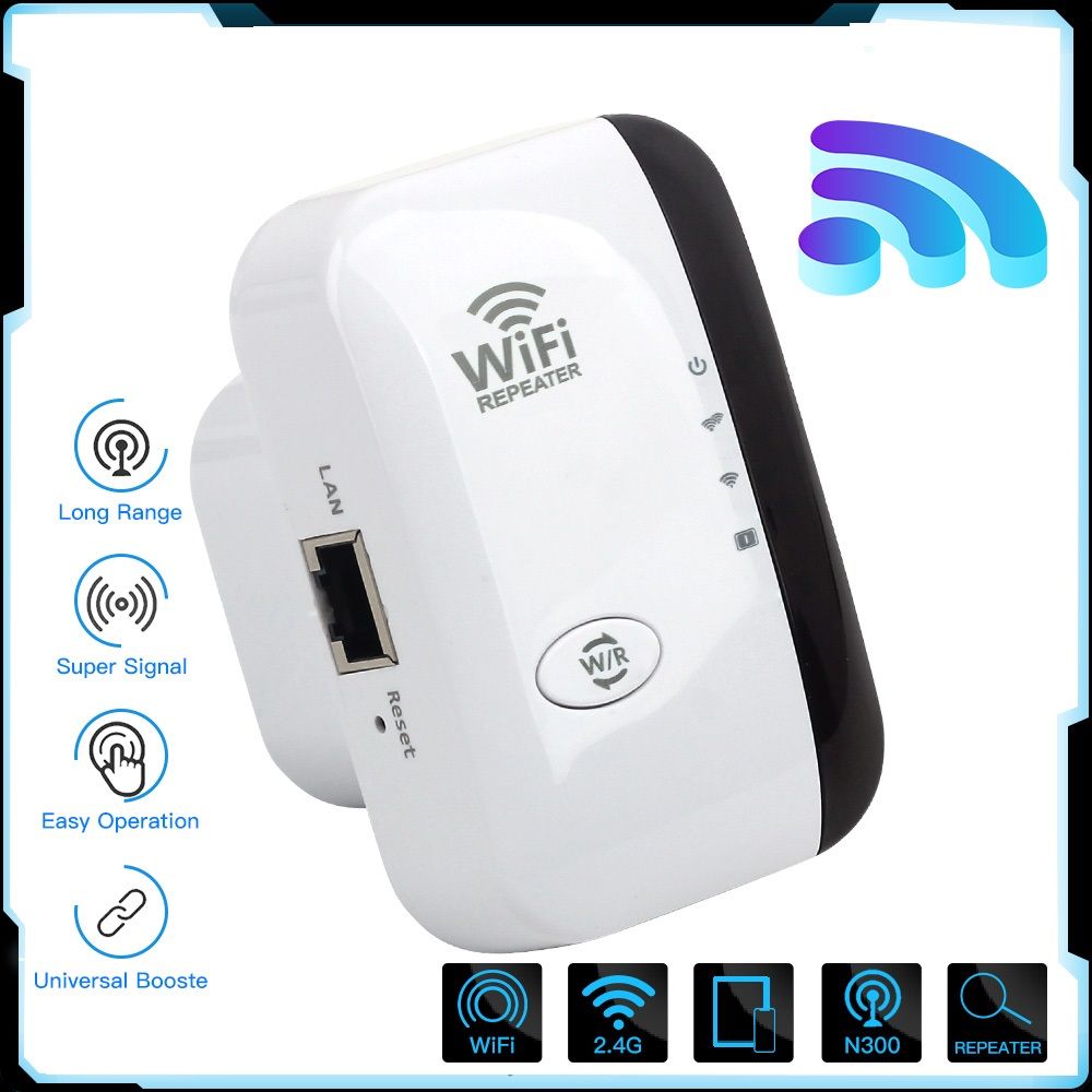 Wireless WiFi Repeater 300Mbps 2.4GHz, Range Booster & Network Expander 802.11N/B/G