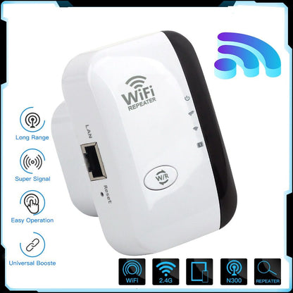Wireless WiFi Repeater 300Mbps 2.4GHz, Range Booster & Network Expander 802.11N/B/G