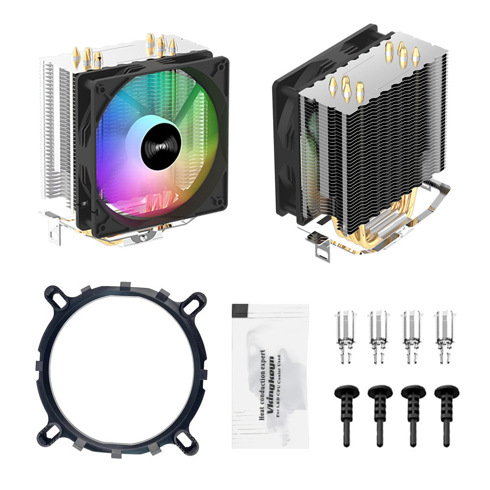 CPU Cooler with 4 Heat Pipes 3PIN PWM Silent RGB Fan Compatible with Intel  AMD