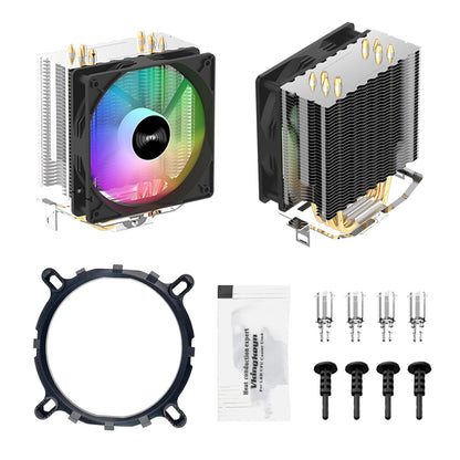 CPU Cooler with 4 Heat Pipes 3PIN PWM Silent RGB Fan Compatible with Intel  AMD