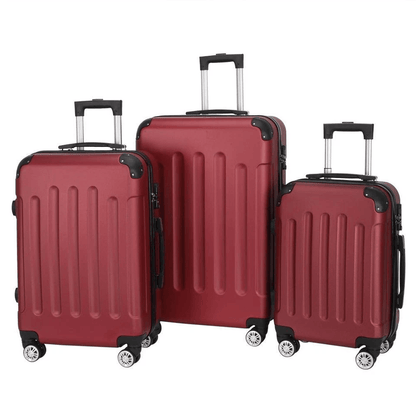 Wine Red 3Piece Luggage Set  ABS Hard Shell Trolley Suitcases With TSA Lock Spinner Wheels CarryOn  3