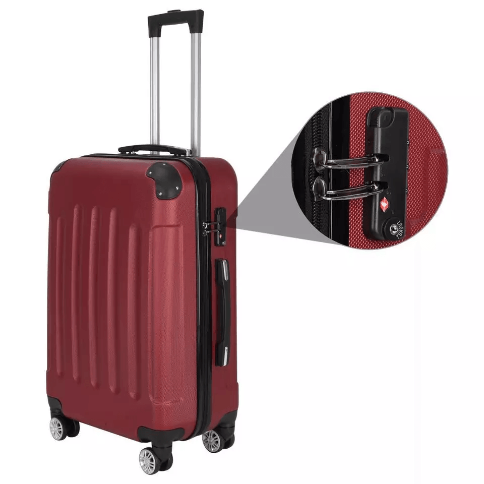 Wine Red 3Piece Luggage Set  ABS Hard Shell Trolley Suitcases With TSA Lock Spinner Wheels CarryOn  4