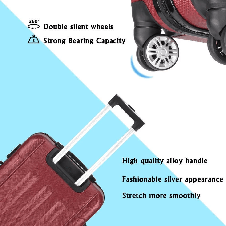 Wine Red 3Piece Luggage Set  ABS Hard Shell Trolley Suitcases With TSA Lock Spinner Wheels CarryOn  5