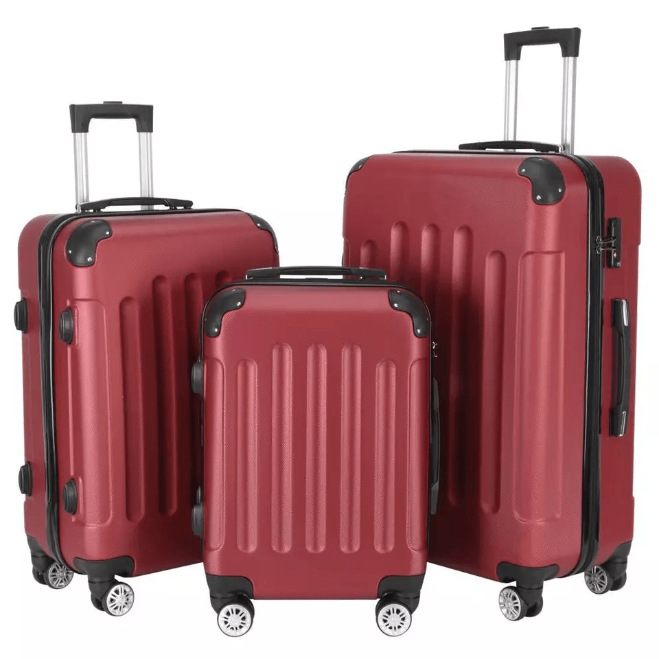 Wine Red 3Piece Luggage Set  ABS Hard Shell Trolley Suitcases With TSA Lock Spinner Wheels CarryOn  6