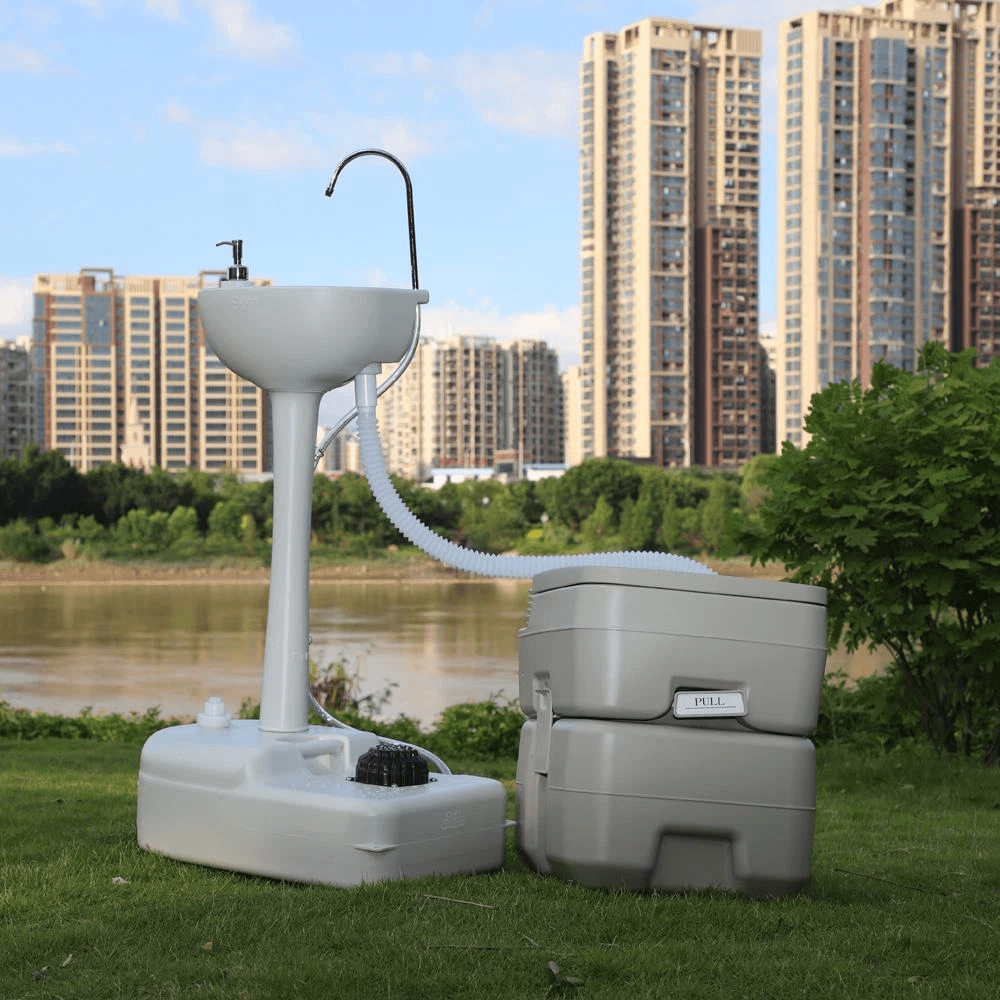 Removable Camping Sink Wash Basin With Recovery Tank Portable Flush Toilet Hand Washing Station For 2