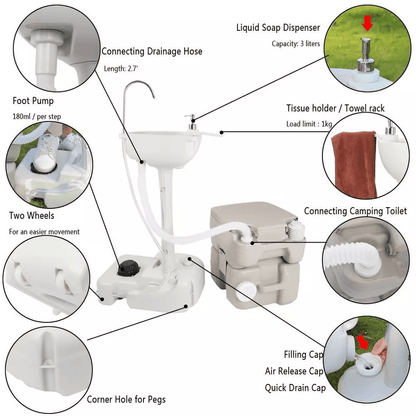 Removable Camping Sink Wash Basin With Recovery Tank Portable Flush Toilet Hand Washing Station For 3