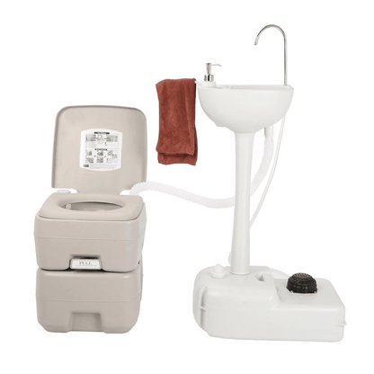 Removable Camping Sink Wash Basin with Recovery Tank Portable Flush Toilet Hand Washing Station for RV, Boat, Events