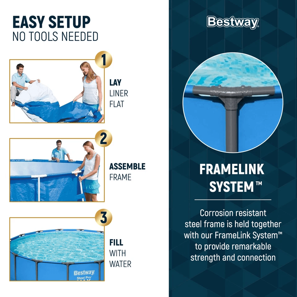 Bestway Steel Pro MAX Round Above Ground Pool Complete Backyard Swimming Pool Kit With Pump Ladder  3