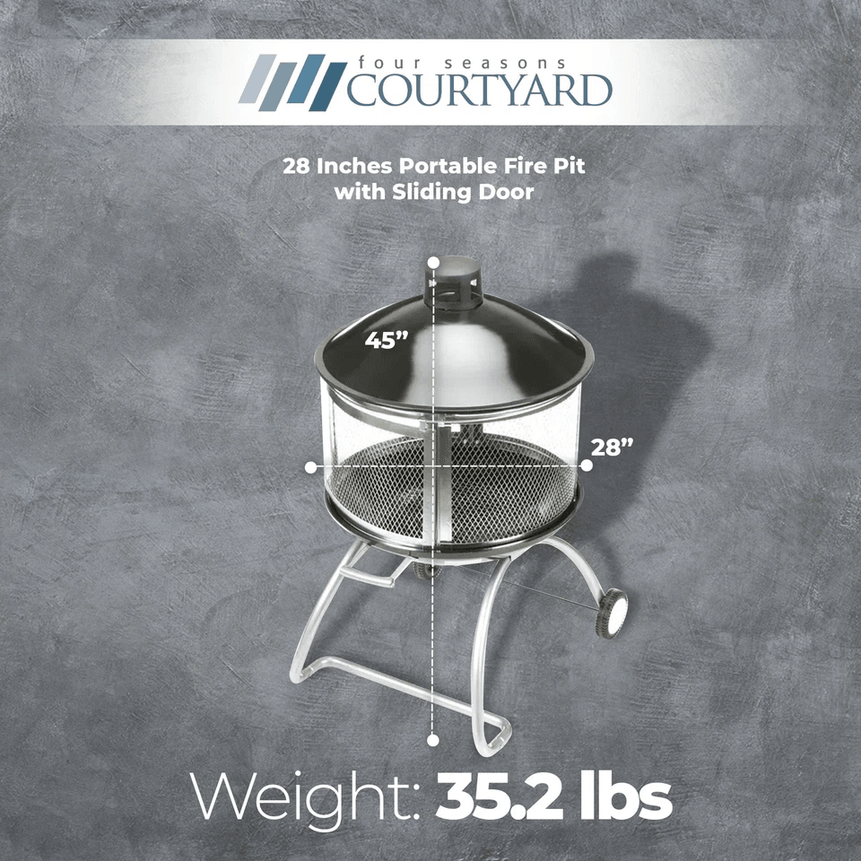Four Seasons Courtyard Portable Fire Pit With Sliding Door Design Outdoor BBQ Grill With Screen Han 7