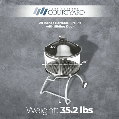 Four Seasons Courtyard Portable Fire Pit With Sliding Door Design Outdoor BBQ Grill With Screen Han 7