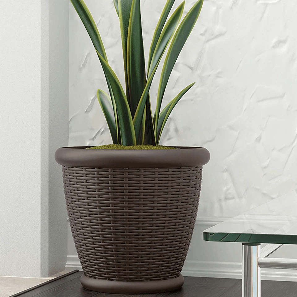Suncast Willow 18 Decorative Wicker Patio Planter Pots Indoor Outdoor Resin Flower Containers 3