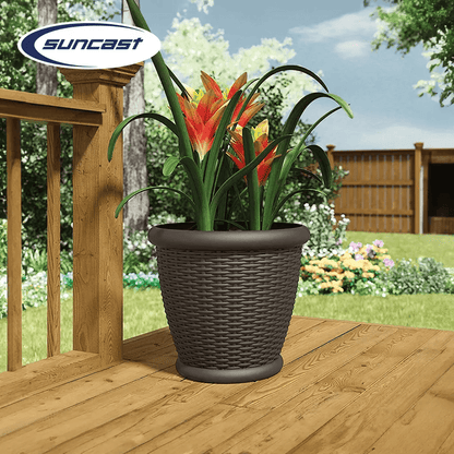 Suncast Willow 18 Decorative Wicker Patio Planter Pots Indoor Outdoor Resin Flower Containers 1