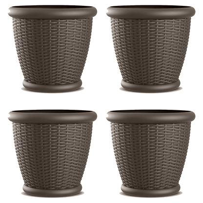 Suncast Willow 18" Decorative Wicker Patio Planter Pots Indoor, Outdoor Resin Flower Containers
